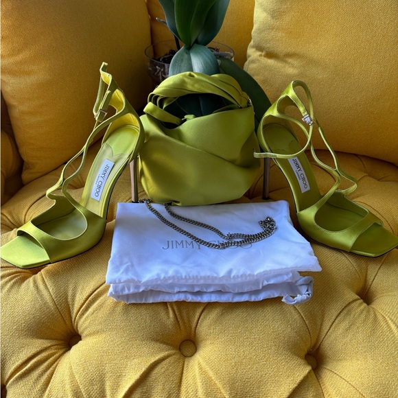 Jimmy Choo Azia 110 lime Satin Sandals Brand new - Picture 4 of 4